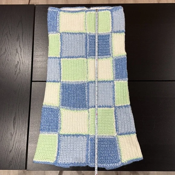 Handmade Knit Crochet Blue Green and White Skirt - Picture 6 of 10